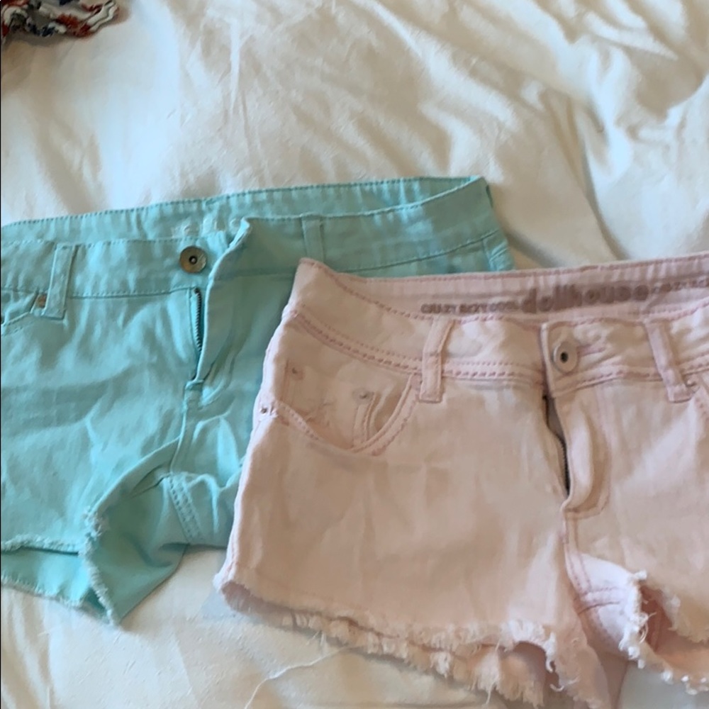 Fun pastel denim shorts.